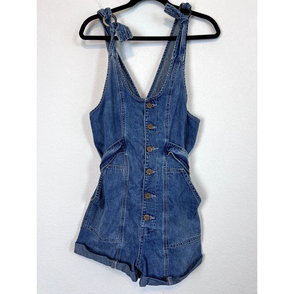 Free People Blue Denim Short Overalls